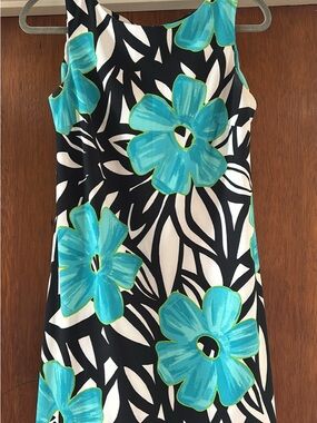 AB Studio Black & Turquoise Floral Shift Dress